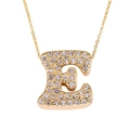 Gold plated cursive letter E necklace pendant with sparkling cubic zirconia inlay - Letter E / Gold