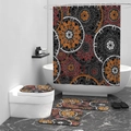 Bohemian mandala shower curtain set with matching bath mats in black and orange - Geometric Circle-6
