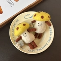 Handmade mushroom wool felt charms for bags and keys with cute smiling faces - Yellow Mushroom Trio