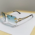 Rimless double bridge cheetah sunglasses with gold metal frames and blue gradient lenses - Gold Frame Gradient Green