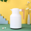 White thermal carafe with wooden handle and 1L glass liner for coffee or tea - Plain Style / 028 White