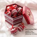 Set of 14 red Christmas balls with reindeer and snowflake patterns in a gift box - Red Christmas Tree 14pcs