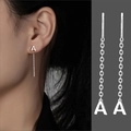 S999 Sterling Silver long chain threader earring with letter A dangle for women - Letter A