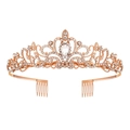 Tiara in cristallo oro rosa con strass scintillanti e pettini laterali per acconciature - Oro rosa