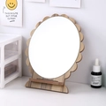 Desktop makeup mirror with wood petal frame and stand for vanity or student dormitory - Round Wave Edge (403 Model)