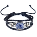 Bracelet tressé en cuir noir avec pierre naturelle bleue et accents de perles en métal - Sodalite