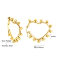 Detail of gold-plated stainless steel heart-shaped hoop earrings with beaded texture - Heart Beaded Style (EA313301G)