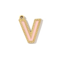 Macro shot of gold vintage letter V pendant with light pink enamel and beaded edge - Letter V Style (VG289-Vx3)