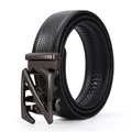 Schwarzer Herren Ledergürtel mit Automatik-Schnalle Business Freizeit Taillengürtel - 115cm / Stil 1 Schwarz Z