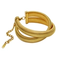 Detail of a gold snake-textured flexible bracelet with lobster clasp and extension chain - Gold Bracelet