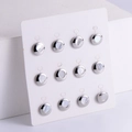 Minimalist silver-edged shell stud earrings set with lustrous pearl-like textures - Steel Color (6 Pairs/Set)