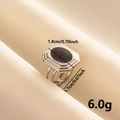 Detailed view of irregular 304 stainless steel ring with black enamel inlay and size labels - Adjustable Open / Silver Band Black Dial