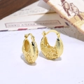 Vintage 18K gold-plated openwork hoop earrings with intricate lace texture and retro style - Textured Wide U-Shape Style (ZYN-DME362G)