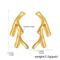 Golden coral branch stud earrings in stainless steel with a high-polished finish - F1670-31mm / Gold