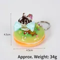 Porte-clés donut vert et orange avec ruban bleu et perles, taille 4.5cm x 4.5cm - Décoration beignet nœud (avec porte-clés) / 4.50cm / Verdoyant