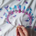Handmade gradient blue and pink crystal crown headband with delicate wire weaving - Rose Red Blue + Silver Wire Silver Headband