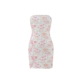 Slim fit strapless mini dress with white base and pink floral chain print - S / Pattern Four (Pink Floral/Chain)