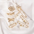 Set of 8 gold pearl waist pins with bows and flowers on white silk background - No. 9 Alloy Brooch 8-Piece Set