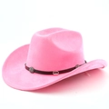 Classic bright pink western cowboy hat with brown faux leather band and silver studs - M (56-58cm) / Magenta