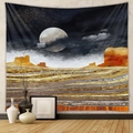 Detail of desert landscape tapestry with golden moon, mountains, and starry night sky texture - Sunset Desert (QY428-52)