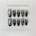 Gothic black gradient press-on nails with silver skull and cross charms on white board - 572-Sweet and Cool Gothic