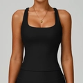 Chaleco deportivo negro acanalado ajustado con cuello cuadrado y tirantes anchos yoga - S / Negro Premium