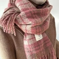 Pink checkered warm scarf for women with soft fringe and stylish knit texture - Dried Rose