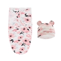 Newborn floral swaddle and hat set with pink flowers and cute ears in a soft wrap style - Floral Pattern No.6 Swaddle + Hat Set