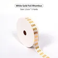 White 1.5cm ribbon with gold foil diamond pattern for gift wrapping and DIY crafts - White Gold Diamond Pattern / 1.5cm*5 Yards