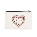 Off-white canvas coin purse featuring a romantic heart floral print and black zipper - Leaves and Flowers Heart