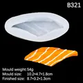 Silicone mold for salmon sushi shape with white translucent finish and orange product - 4# Salmon Slice / Clear