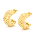 Golden C-shaped stainless steel earrings with distinctive granular texture for women - Style B Grain Texture C-Shape (KE109224-MI)