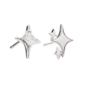 Asymmetric silver four-pointed star stud earrings with transparent cubic zirconia stones - Copper / Asymmetric Shiny Star (Silver Color)