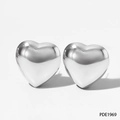 Close-up of high-polished hollow heart earrings with 3D design on a clean white background - Silver (PDE1969)