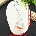 Miniature resin fish bag charm with liquid inside and silver hook, 9.1cm in total length - Orange Red Yellow Fish (Phone Strap)