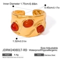 18k vergoldeter Edelstahlring mit roten Achaten in einem verstellbaren Design - Dreifacher Stein Breiter Verstellbarer Armreif (JDRW2408017-RD)