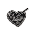 True Crime Junkie heart badge with skull and dagger design in black enamel - Black Silver Skull Knife Style (QHXZ2990)