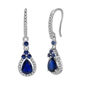 Elegant S925 sterling silver drop earrings with blue sapphire and pavé cubic zirconia - Lze12-p