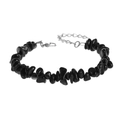 Natural black stone bead bracelet with silver lobster clasp and adjustable chain - Obsidian