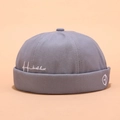 Gray docker cap with heartbeat embroidery and sailor brimless style for men and women - Wave Embroidery Grey