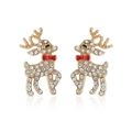 Gold Christmas reindeer stud earrings with crystal rhinestones and red bow detail - Reindeer Stud Earrings