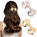Metallic bow hair clips set in gold and silver finishes with textured alloy design - Set 9 (2 Pieces)