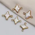Golden star-shaped jewelry connectors with white shell inlay for DIY accessories - No.4 Size 14x17mm