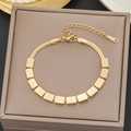 Gold plated stainless steel snake chain bracelet with Love engraved rectangles - Gold Snake Chain Love Engraved Style (5242)