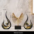 Three-piece modern luxury home decor set with gold eagle and black phoenix sculptures - Phoenix Flight Black Gold Set With Golden Eagle Iron Art Ornament
