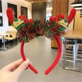 Red sequin reindeer antler headband with festive Christmas decorations and tinsel - Red Comb Antler Headband
