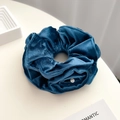 Dark blue velvet oversized hair scrunchie with white pearl detail for women - Q686-13 Navy Velvet Rose Pearl