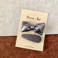 Korean style hair clip set with grey ribbon bow and textured brown purple barrette - Bow + Yarn Water Drop