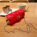 Mini red diamond lattice jelly barrel bag with gold chain strap and pearl detail - Translucent Red