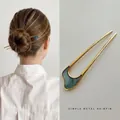 Épingle à cheveux dorée en U avec émail marbré vert pour chignons élégants - Arc Bleu (69#) / Bleu